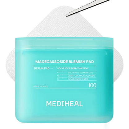 MEDIHEAL Toner Pads 100 Count - Madecassoside Blemish Care Toner Pad with Centella Asiatica - Improves Uneven Skin Tone & Deep Hydration Mediheal