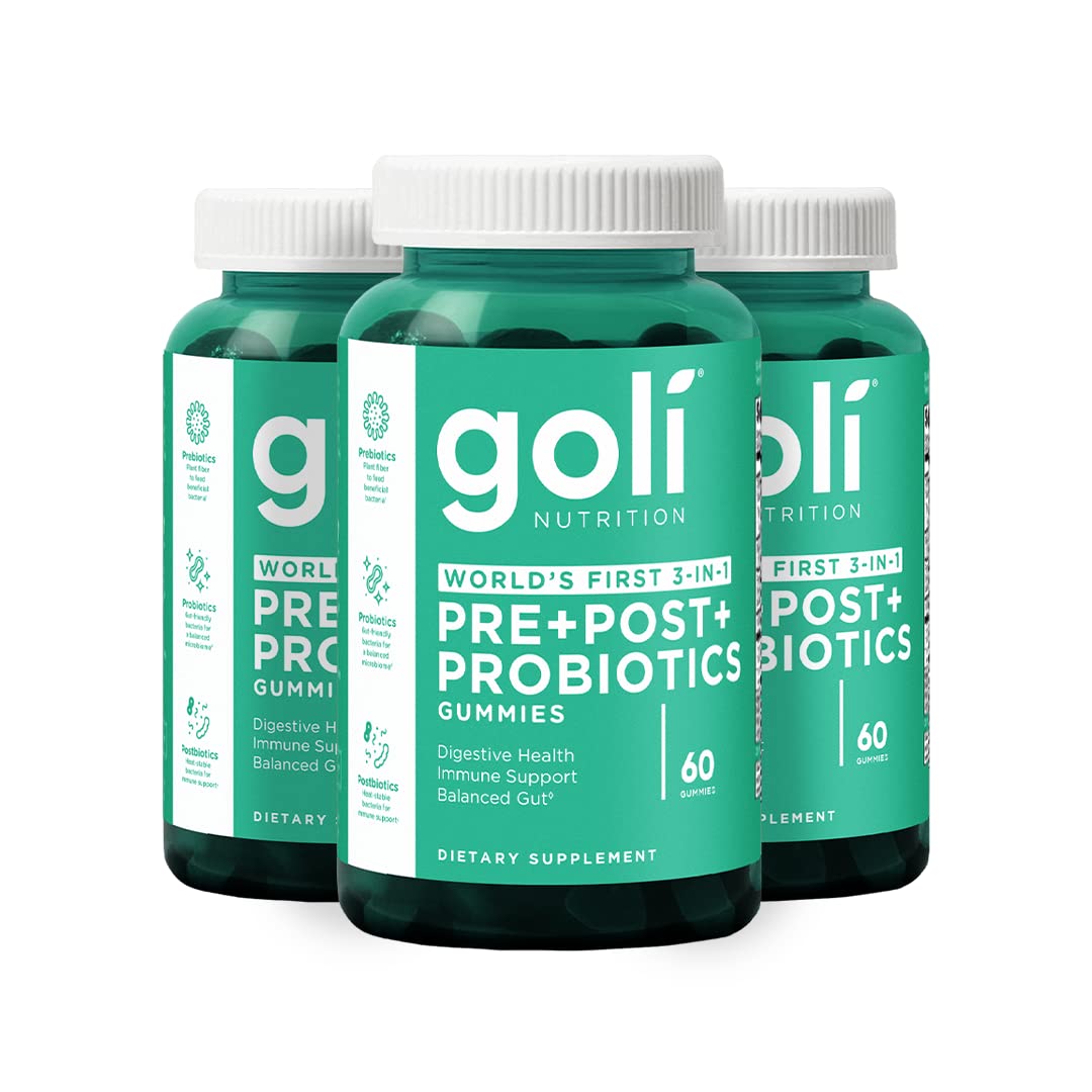 Goli Pre Pro Postbiotic Gummies - Worlds First 3-in-1 Formula with DE111 Probiotics, XOS Prebiotics, MCC1849 Postbiotics - Vegan, Non-GMO, Goli