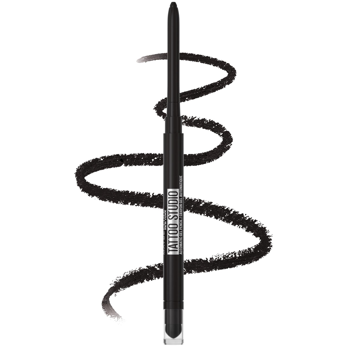 Maybelline Tattoo Studio Automatic Gel Pencil Waterproof Eyeliner, Blendable, Smudge Resistant, Matte Eyeliner For Up To 36HR Wear, Pitch Black (Smokey Black), Packaging May Vary MAYBELLINE