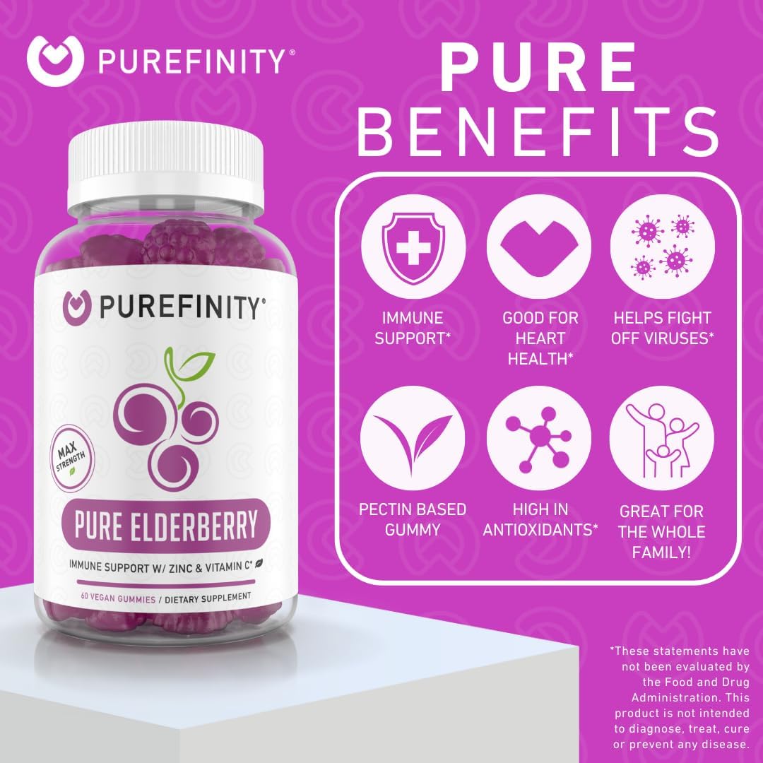PUREFINITY Fiber + Elderberry Gummies Bundle (Inulin FOS Prebiotic Fiber Gummies + Double Strength Elderberry Gummies with Zinc & Vitamin C)