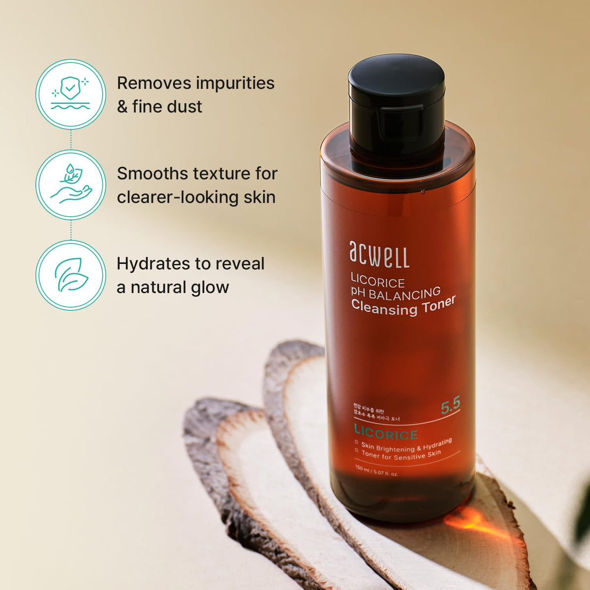 ACWELL Licorice pH 5.5 Balancing Cleansing Toner - Alcohol-Free Korean Face Toner, Hydrating Clarifying Formula for Dull and Combination Skin, 5.07 fl oz ACWELL