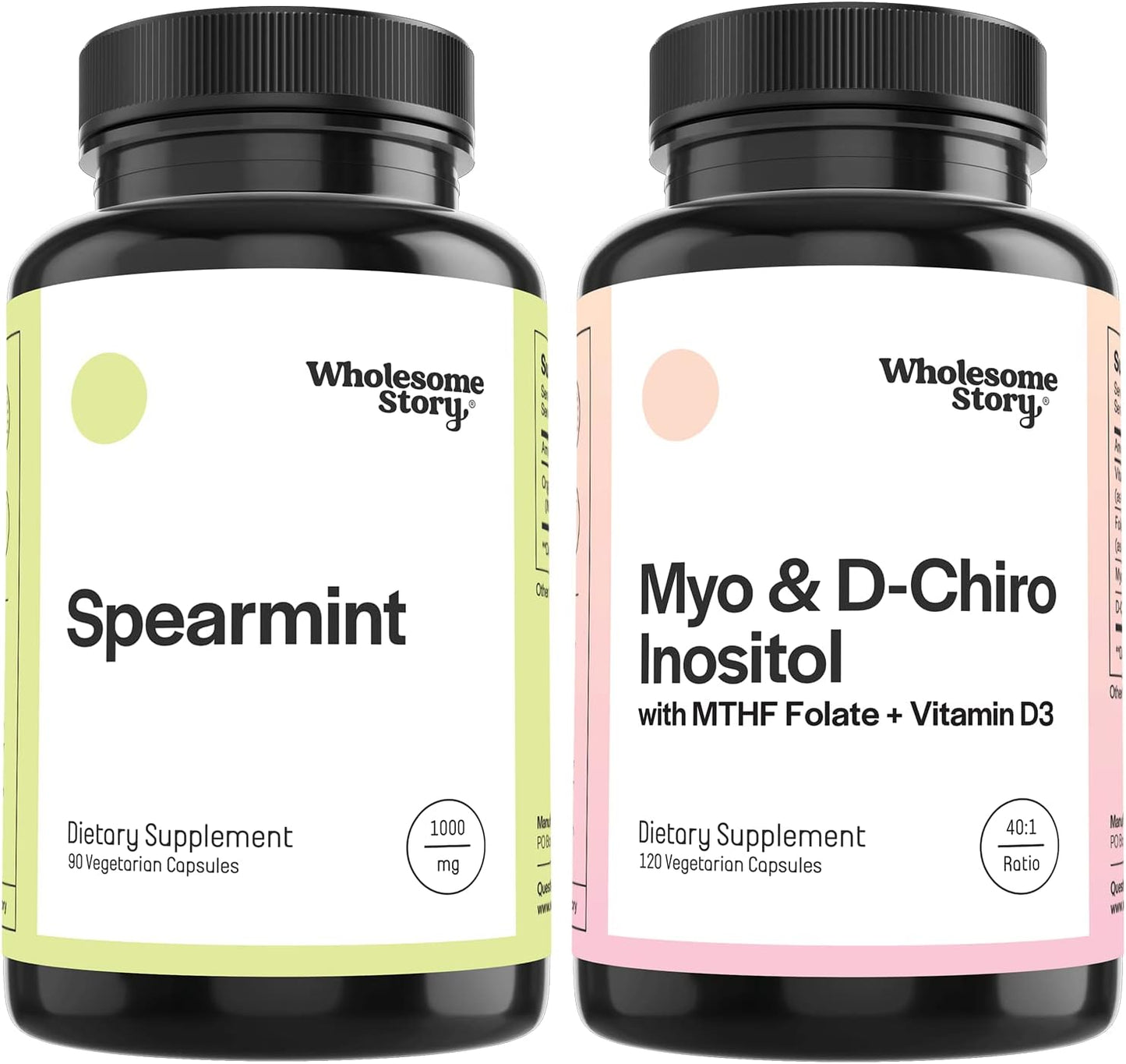 Wholesome Story Organic Spearmint Capsules + Myo-Inositol & D-Chiro Inositol Capsules with MTHF, Folate & Vitamin D | Supports Hormone Balance, Digestion & Gut Health | 30 Day Supply