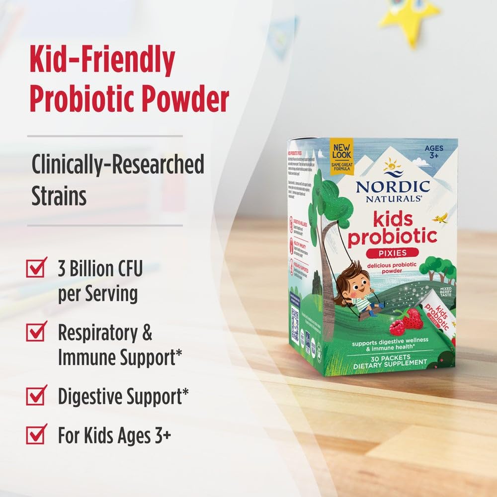Nordic Naturals Kids Probiotic Quick Melt Powder, Mixed Berry - 30 Packets - 3 Billion CFU - Digestive Wellness, Immune Support - Non-GMO, Vegan - 30 Servings Nordic Naturals buy australia supplements
