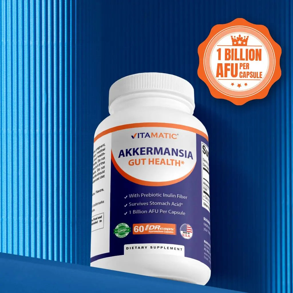 Vitamatic Akkermansia Muciniphila Gut Health - 60 DR Capsules (Delayed Released) - Made with Prebiotic Inulin Fiber Vitamatic