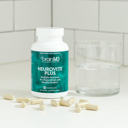 BRAINMD Dr Amen NeuroVite Plus - 120 Capsules - Multivitamin & Mineral Supplement, Enhanced with Phytonutrients, Enzymes & Whole Foods - Gluten Free - 30 Servings