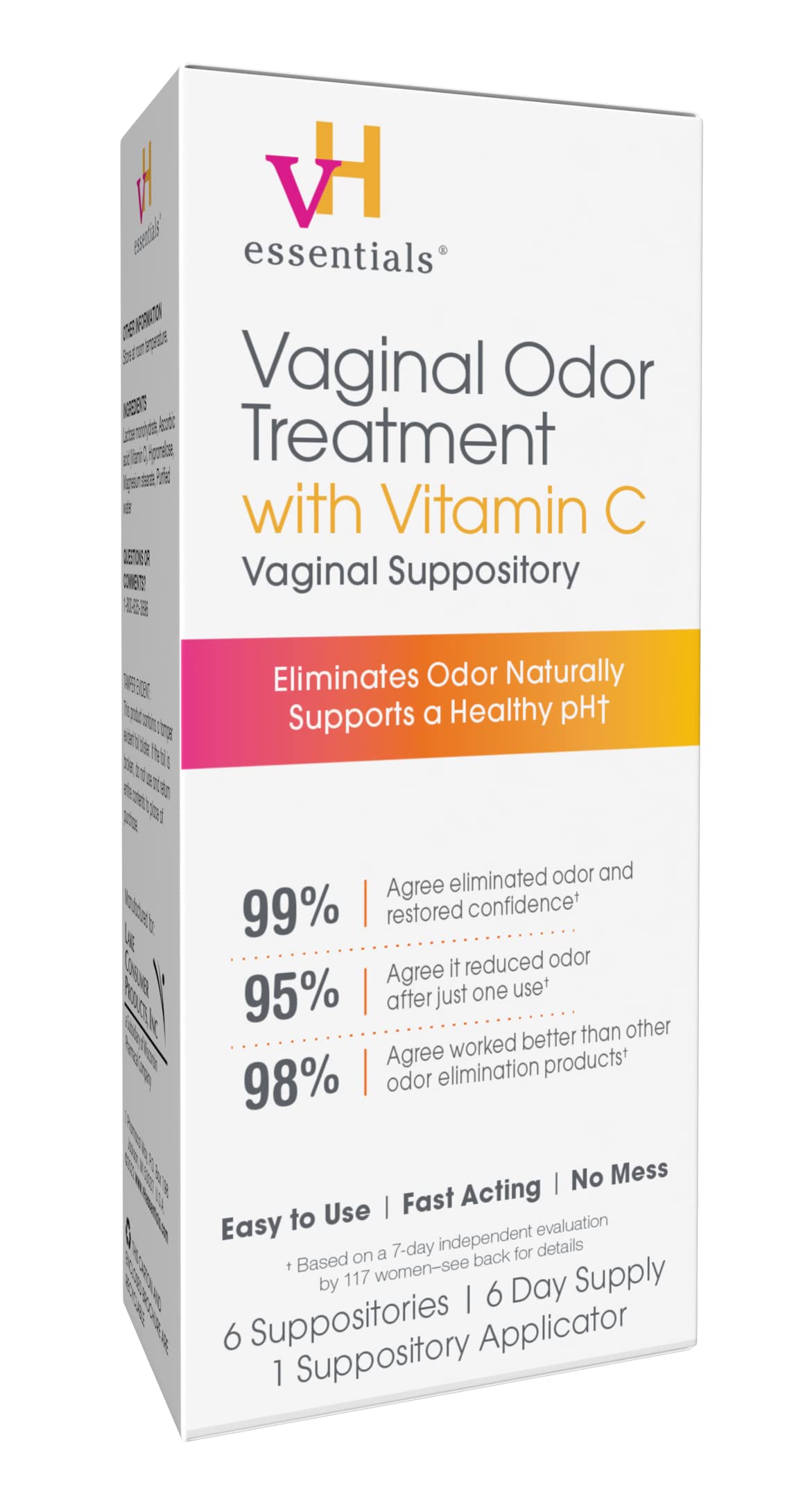 vH Essentials Vaginal Odor Treatment with Vitamin C, Boric Acid Suppositories Alternative, Supports Balanced pH, Eliminates Naturally, Suppositories, 6 w/Applicator, White vH essentials buy australia supplements