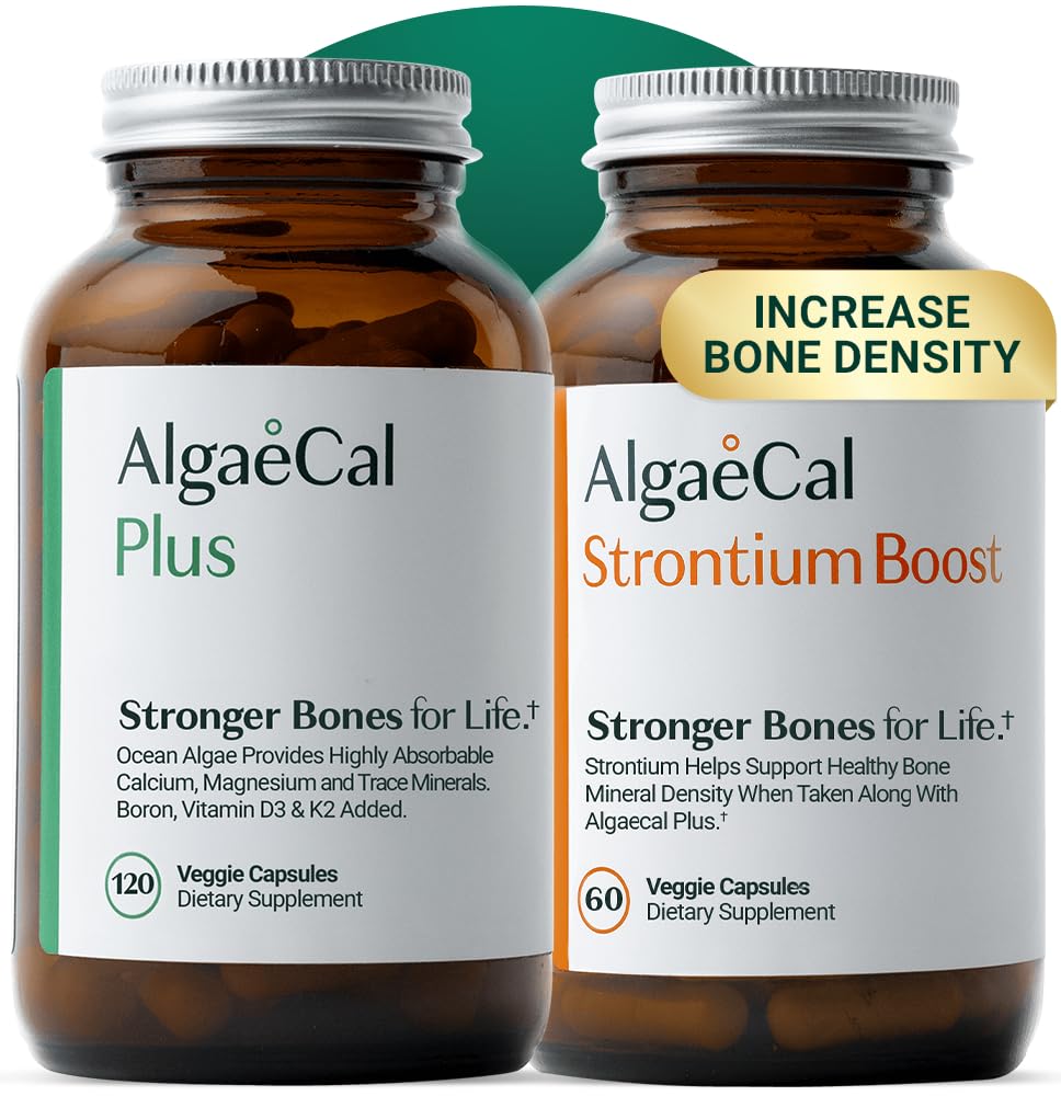ALGAECAL Bone Builder Pack - Plant Based Calcium Supplement & Strontium - Organic Calcium 750mg with Vitamin D3 1600 IU, Vitamin K2, Magnesium ALGAECAL
