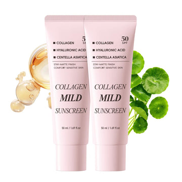 Collagen Mild Sunscreen SPF 50 for Face, Broad Spectrum Protection, Hydrating Facial Sunscreen with Peptides & Cica, Lightweight Non-Greasy, No White Cast, Natural Glow, Travel Size (2 PCS) DR.Seya buy australia supplements