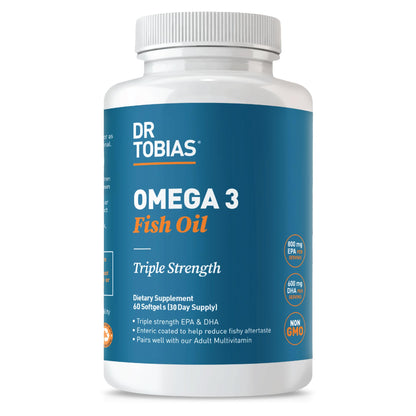 Dr. Tobias Omega 3 Fish Oil 2000mg Triple Strength with 800mg EPA 600mg DHA Per Serving | Fish Oil Omega 3 Supplements for Heart Brain & Immune Support - 180 Softgels (90 Servings)