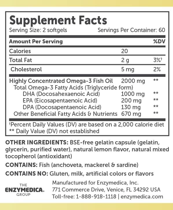 Aqua Biome by Enzymedica Omega 3 Fish Oil Maximum Strength - 120 Softgels | Fish Oil Omega 3 Fatty Acid Supplement for Women & Men, Source of DPA, EPA, & DHA, Heart & Brain Health Support, Gluten Free Gsupps Australia