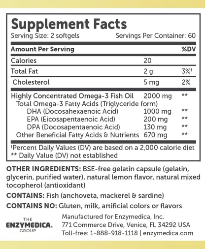 Aqua Biome by Enzymedica Omega 3 Fish Oil Maximum Strength - 120 Softgels | Fish Oil Omega 3 Fatty Acid Supplement for Women & Men, Source of DPA, EPA, & DHA, Heart & Brain Health Support, Gluten Free Gsupps Australia
