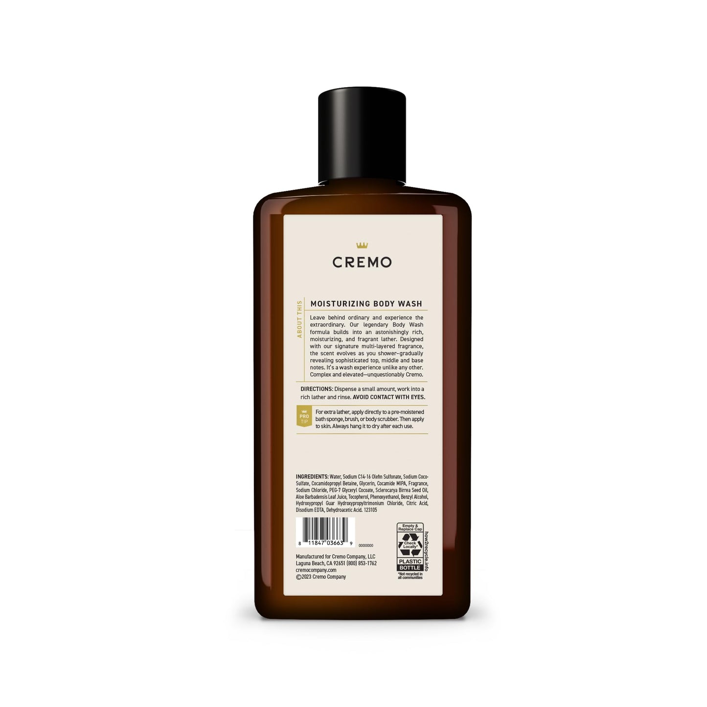 Cremo Body Wash for Men, Rich-Lathering Italian Bergamot, 16 Fl Oz Cremo