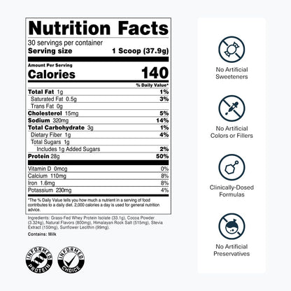 Transparent Labs Grass-Fed Whey Protein Isolate - Naturally Flavored, Gluten Free Whey Protein Powder with 28g of Protein per Serving & 9 Amino Acids - 30 Servings, French Vanilla