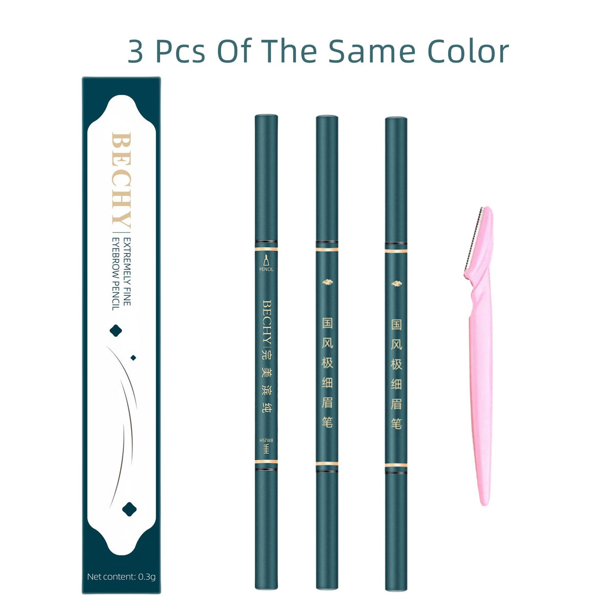 Eyebrow Pencil,3 PCS Waterproof Professional Makeup Micro Brow Pencil,Brow Kit with Eyebrow Brush and Razor,Ultra-Fine Mechanical Pencil,Eyebrow Pencils for Women BECHY