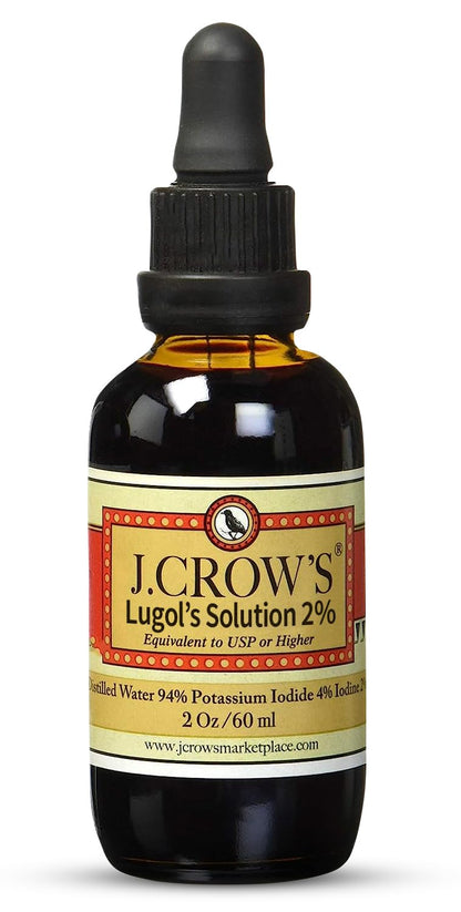 J.CROW'S® Lugol's Solution of Iodine 2% 2 oz (1 Bottle) – Premium Iodine & Potassium Iodide Liquid, Gluten J. CROW'S