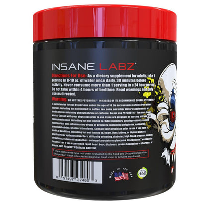 Insane Labz Psychotic, High Stimulant Pre Workout Powder, Extreme Lasting Energy, Focus and Endurance with Beta Alanine, Creatine Monohydrate DMAE, 35 Srvgs (Fruit Punch)