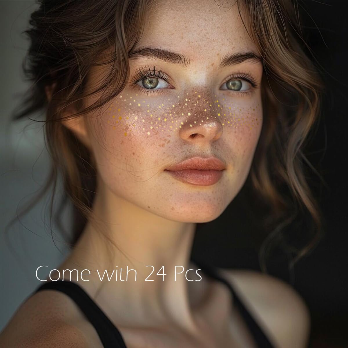 Glitter Freckles, 24PCS Glitter Freckles Face Tattoo, Sparkle Freckles for Women, Waterproof Gold Temporary Face Tattoos Glitter Glow Up Patches Makeup Patches Mardi Gras Festival (Gold) Cardiyar