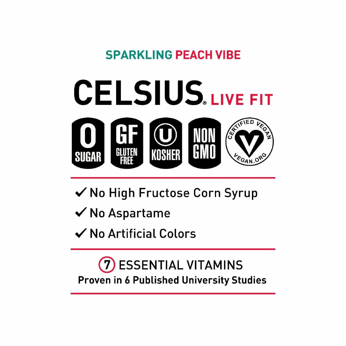 CELSIUS Sparkling Peach Vibe, Functional Essential Energy Drink, 12 Fl Oz