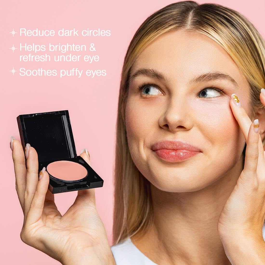 Palladio Under Eye Brightener, Conceal, Brightens, Reduces Appearance of Dark Circles, With Caffeine Peptides & Vitamin E, Tired Skin Color Correcting Brightener & Primer, Light to Medium (Soft Pink) Palladio