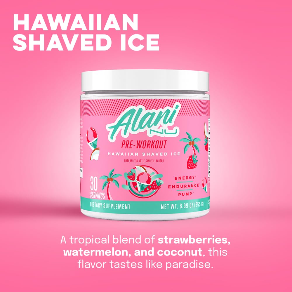 Alani Nu Pre Workout Powder Hawaiian Shaved ICE, Amino Energy Boost, Endurance Supplement, Sugar Free, 200mg Caffeine Alani Nu