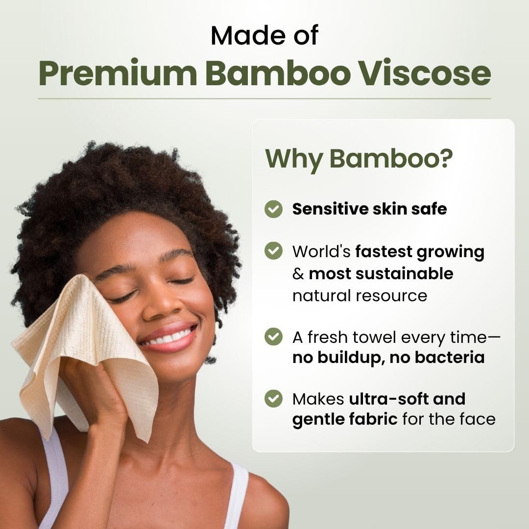 Clean Skin Club Bamboo Viscose Clean Towels® XL 100% USDA Biobased Face Towel, Disposable Face Towelette, Makeup Remover Dry Wipes, Ultra Soft, 50 Ct, 1 Pack CLEAN SKIN CLUB