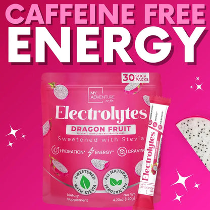 Zero Sugar Dragon Fruit Electrolytes Sticks - Refreshing Hydration - Caffeine Free Energy with Natural Ingredients - Vegan, Keto & Paleo My Adventure to Fit
