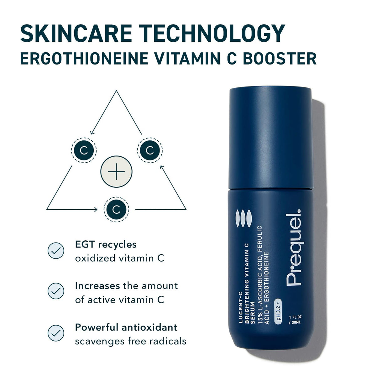 Prequel Skin Vitamin C Serum, L Ascorbic Acid Ferulic Acid Niacinamide Face Prequel