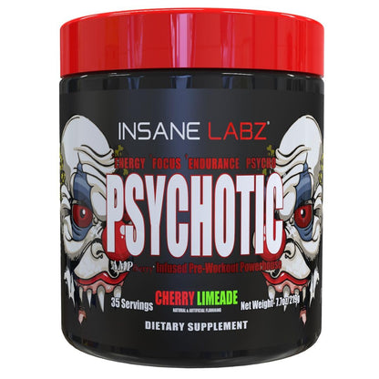 Insane Labz Psychotic, High Stimulant Pre Workout Powder, Extreme Lasting Energy, Focus and Endurance with Beta Alanine, Creatine Monohydrate DMAE, 35 Srvgs (Fruit Punch)