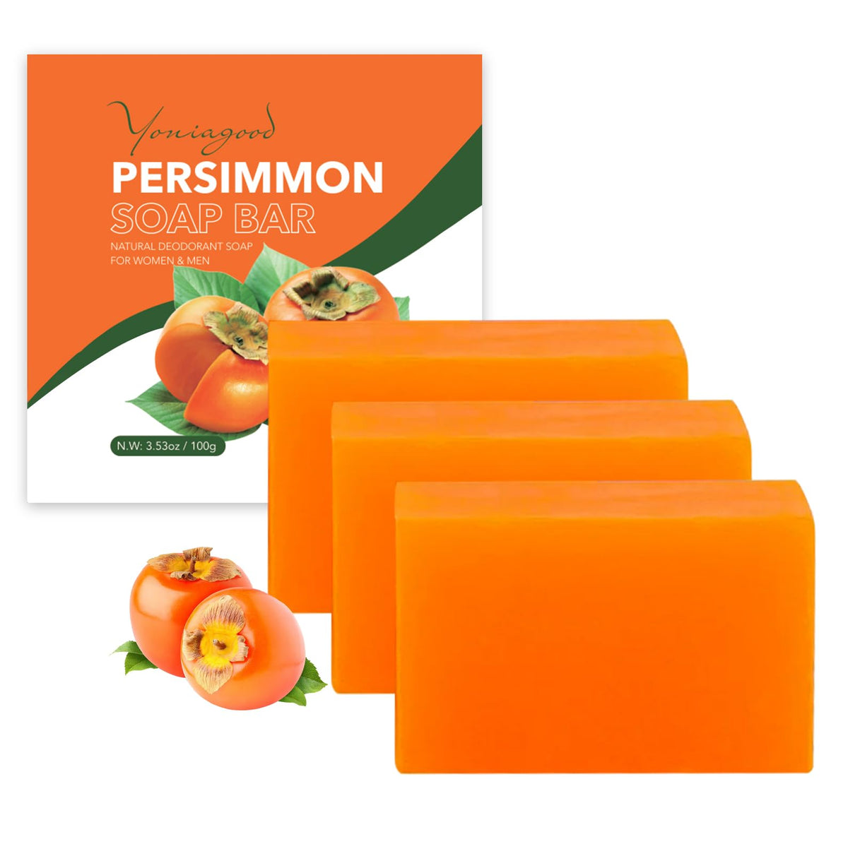 yoniagood 3 PCS Persimmon Soap for Body Odor Control, Old People Smell yoniagood