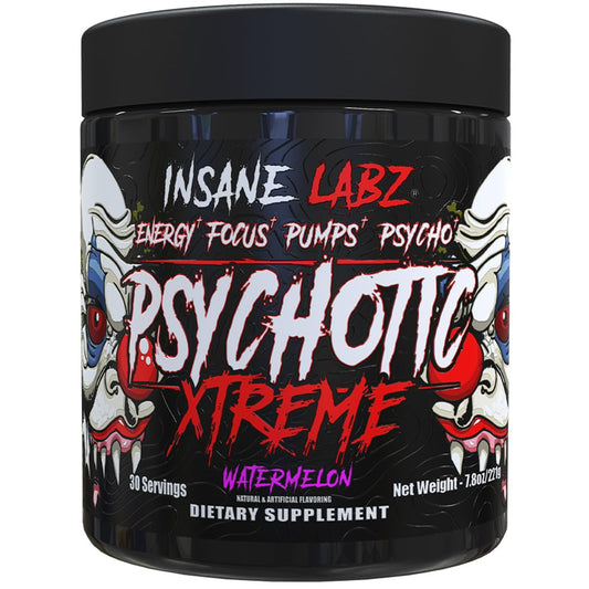 Insane Labz Psychotic Xtreme, High Stimulant Pre Workout Powder, Extreme Lasting Energy, Focus and Endurance with Beta Alanine, Panax Ginseng, Theobromine, DMAE (30 Servings, Fruit Punch)
