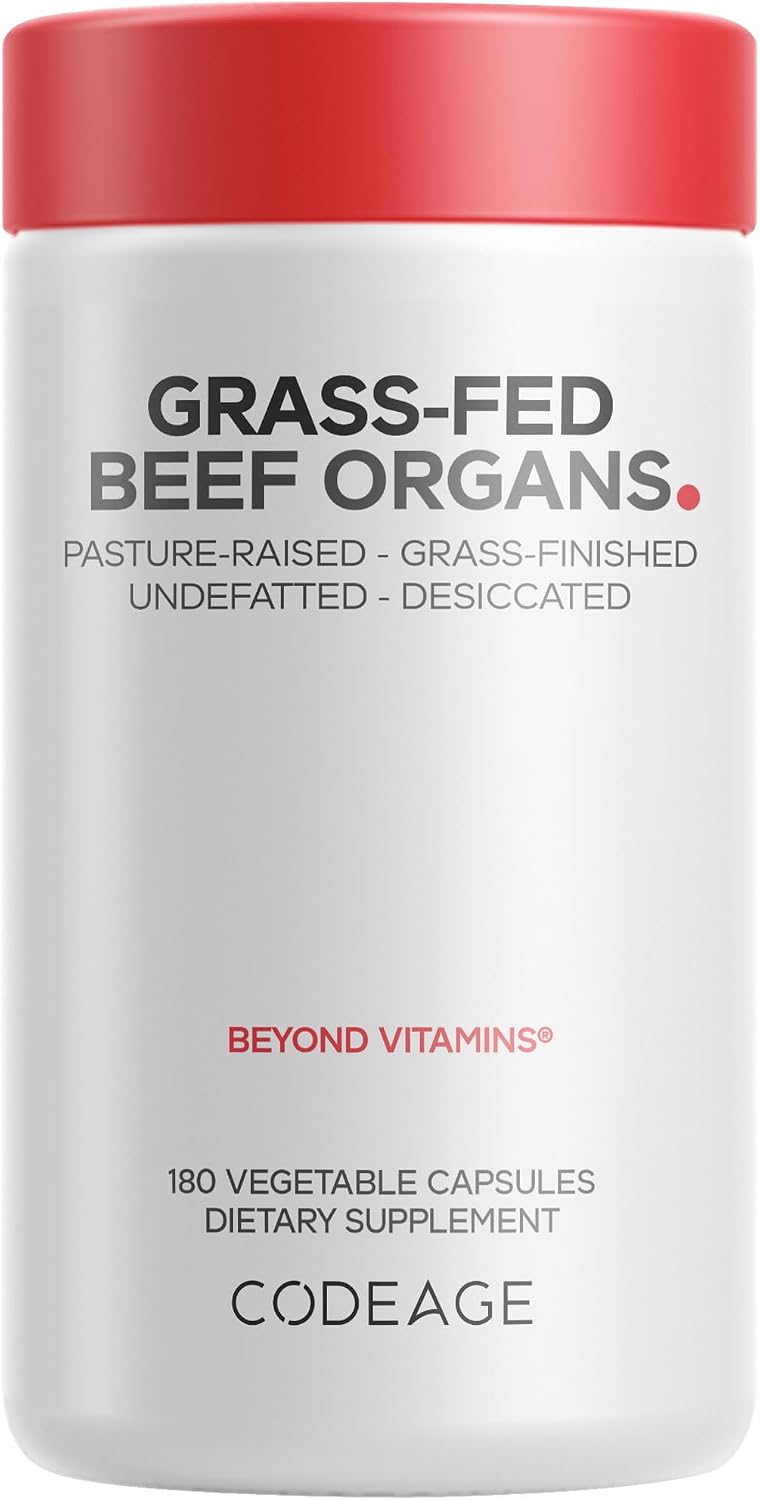 Codeage Beef Organs, Liver, Heart, Kidney, Grass-Fed, Freeze Dried, 180 ct | Grass-fed, freeze-dried, non-defatted desiccated bovine liver, heart, kidney, pancreas, spleen. Non-GMO.