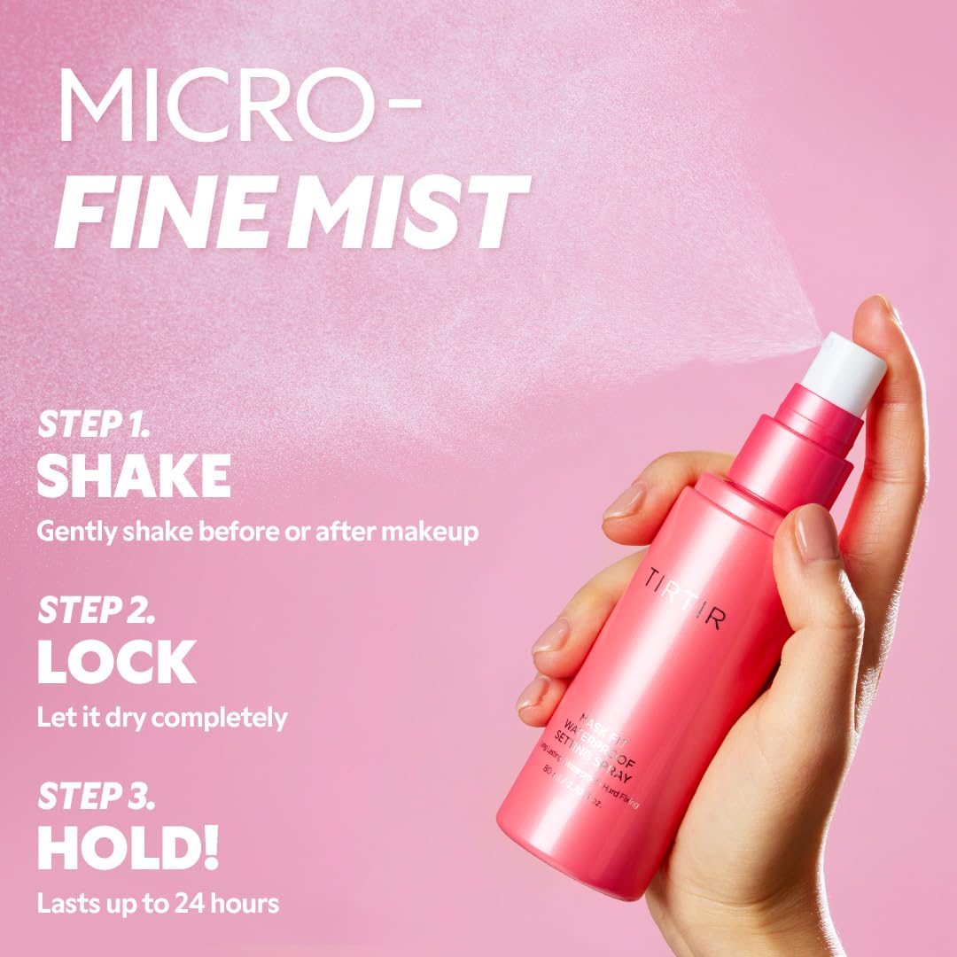 TIRTIR Waterproof Setting Spray – 24 Hour Long Lasting Fix, Sweatproof Water Resistant Makeup Finisher – Ethanol Free, Semi Matte Finish for Oily Skin – Korean Makeup Fixer TIRTIR