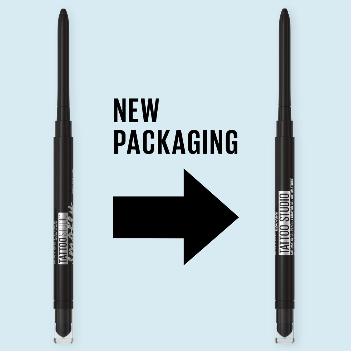 Maybelline Tattoo Studio Automatic Gel Pencil Waterproof Eyeliner, Blendable, Smudge Resistant, Matte Eyeliner For Up To 36HR Wear, Pitch Black (Smokey Black), Packaging May Vary MAYBELLINE