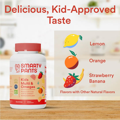 SmartyPants Kids Multivitamin Gummies with Omega 3 DHA/EPA, Vitamins D3, C, B12, B6, A, K, and Zinc, Gluten Free, Clean Label, Three Fruit Flavors, 60 Gummies (30 Day Supply) Gsupps Australia