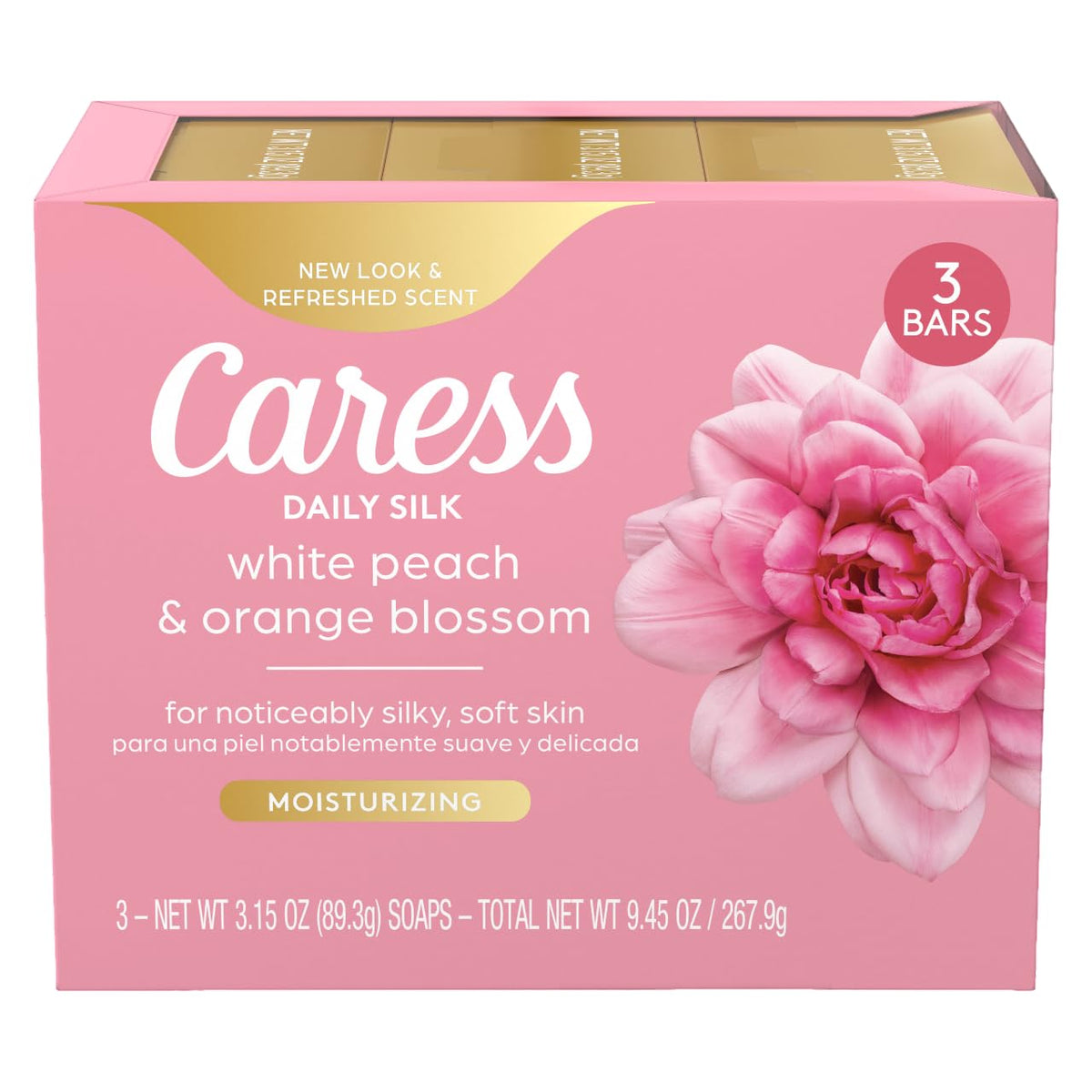 Caress Beauty Bar Soap For Noticeably Silky Soft Skin Daily Silk Extract and Floral Oil Essence 3.15 oz 3 Bars Caress