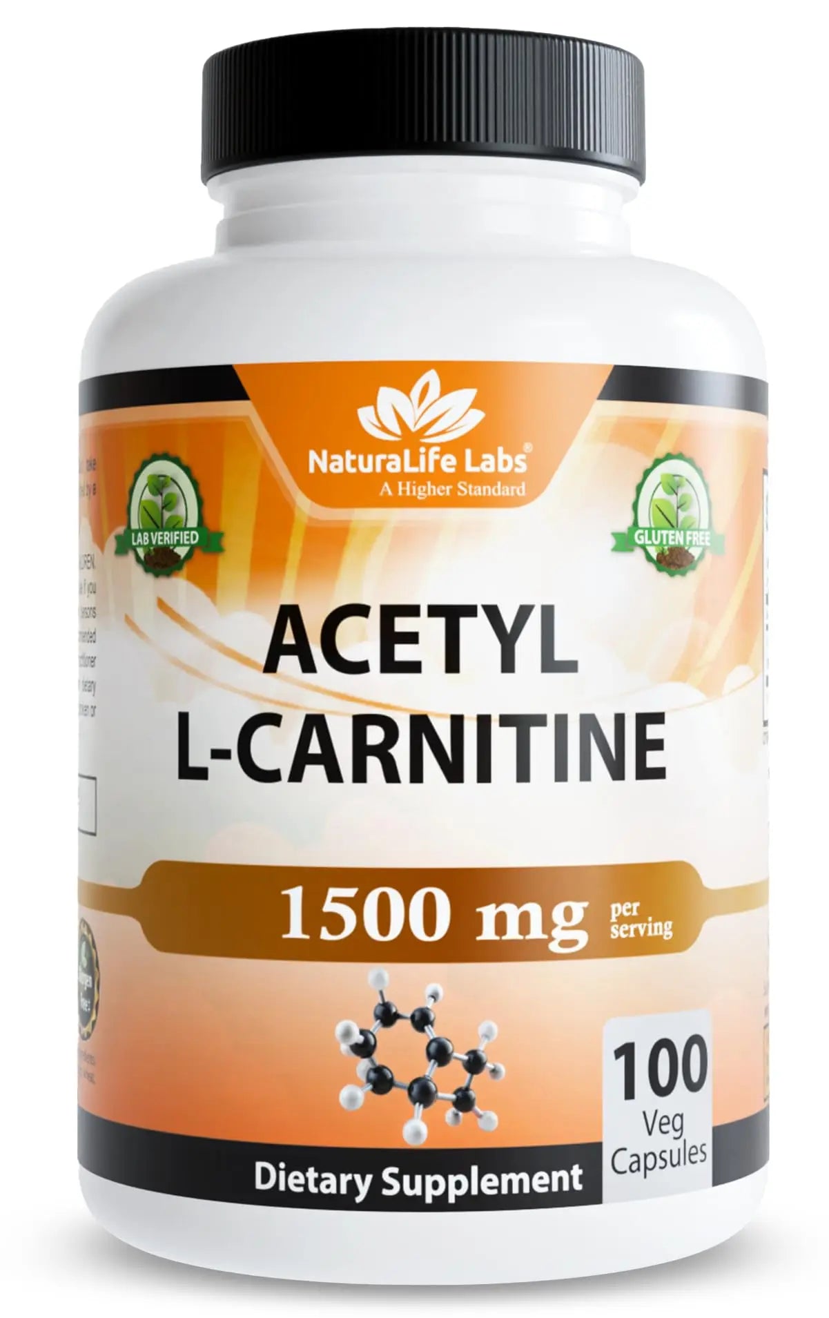 NaturaLife Labs Acetyl L-Carnitine (ALCAR) 1500 mg per Serving – 100 Capsules – Non-GMO, Gluten-Free, Vegan NaturaLife Labs