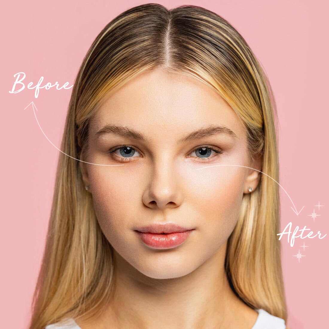 Palladio Under Eye Brightener, Conceal, Brightens, Reduces Appearance of Dark Circles, With Caffeine Peptides & Vitamin E, Tired Skin Color Correcting Brightener & Primer, Light to Medium (Soft Pink) Palladio