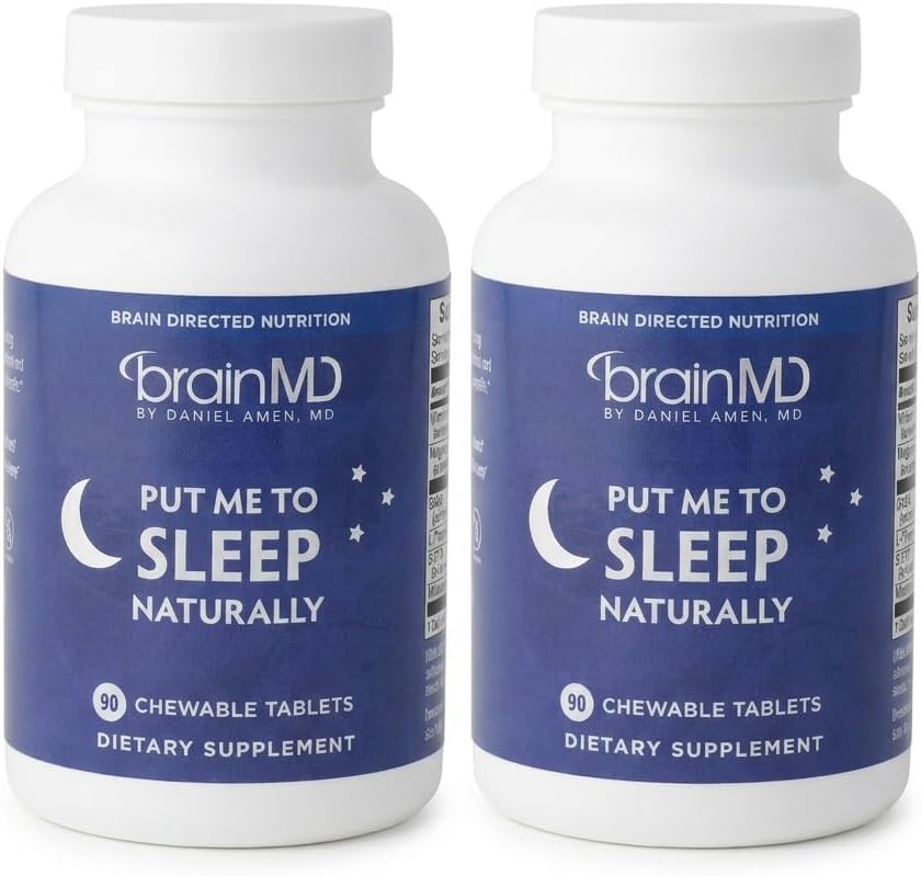 BRAINMD Dr Amen Put Me To Sleep Naturally - 90 Chewable Tablets, Pack of 2 - With Melatonin, L-Theanine, Magnesium, GABA, Vitamin B6 & 5-HTP - Gluten Free - 90 Total Servings
