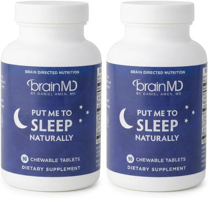 BRAINMD Dr Amen Put Me To Sleep Naturally - 90 Chewable Tablets, Pack of 2 - With Melatonin, L-Theanine, Magnesium, GABA, Vitamin B6 & 5-HTP - Gluten Free - 90 Total Servings