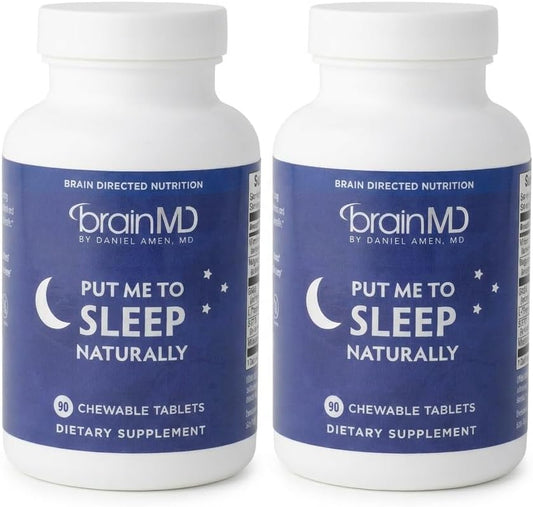 BRAINMD Dr Amen Put Me To Sleep Naturally - 90 Chewable Tablets, Pack of 2 - With Melatonin, L-Theanine, Magnesium, GABA, Vitamin B6 & 5-HTP - Gluten Free - 90 Total Servings