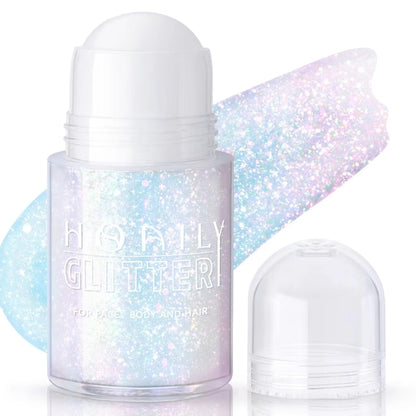 HOSAILY Roll-on Holographic Body Glitter Gel for Face Hair, Chameleon Color Changing Glitter Gel Under Light, Chunky Mermaid Sequins Festival Party Rave Accessories Shimmer Makeup (Sparkling Pink) HOSAILY