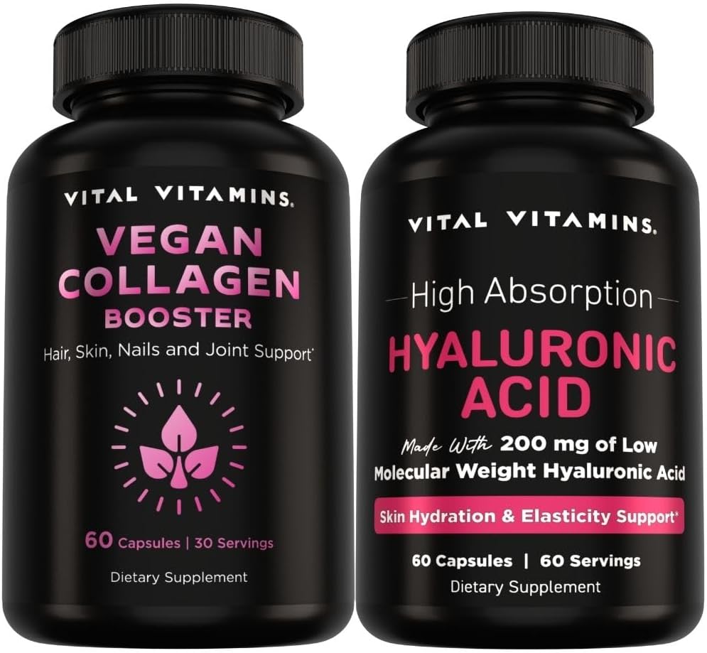Vital Vitamins Vegan Collagen Booster 60 ct + Hyaluronic Acid Capsules 60 ct Gsupps Australia