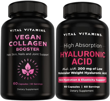 Vital Vitamins Vegan Collagen Booster 60 ct + Hyaluronic Acid Capsules 60 ct Gsupps Australia