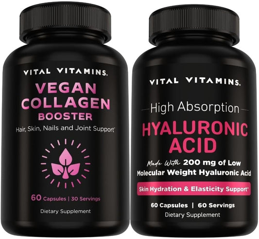 Vital Vitamins Vegan Collagen Booster 60 ct + Hyaluronic Acid Capsules 60 ct Gsupps Australia