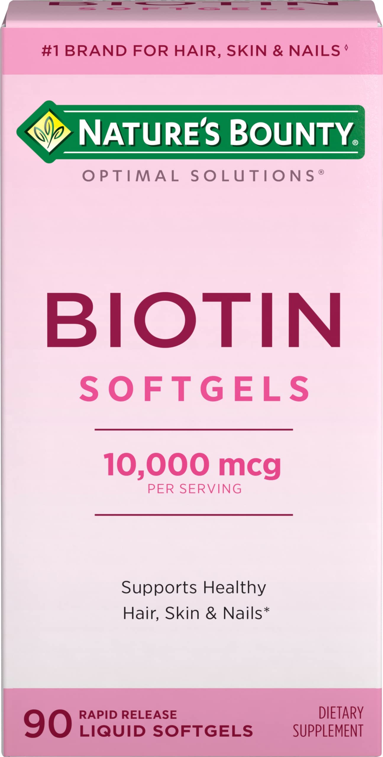 Nature's Bounty Biotin 10000mcg Supplement, Supports Healthy Hair, Skin and Nails, Optimal Solutions Hair Vitamin with Biotin Nature's Bounty Optimal Solutions