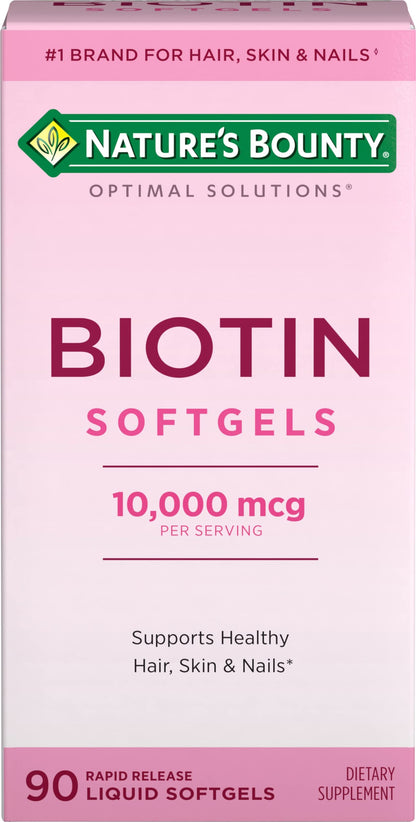 Nature's Bounty Biotin 10000mcg Supplement, Supports Healthy Hair, Skin and Nails, Optimal Solutions Hair Vitamin with Biotin Nature's Bounty Optimal Solutions