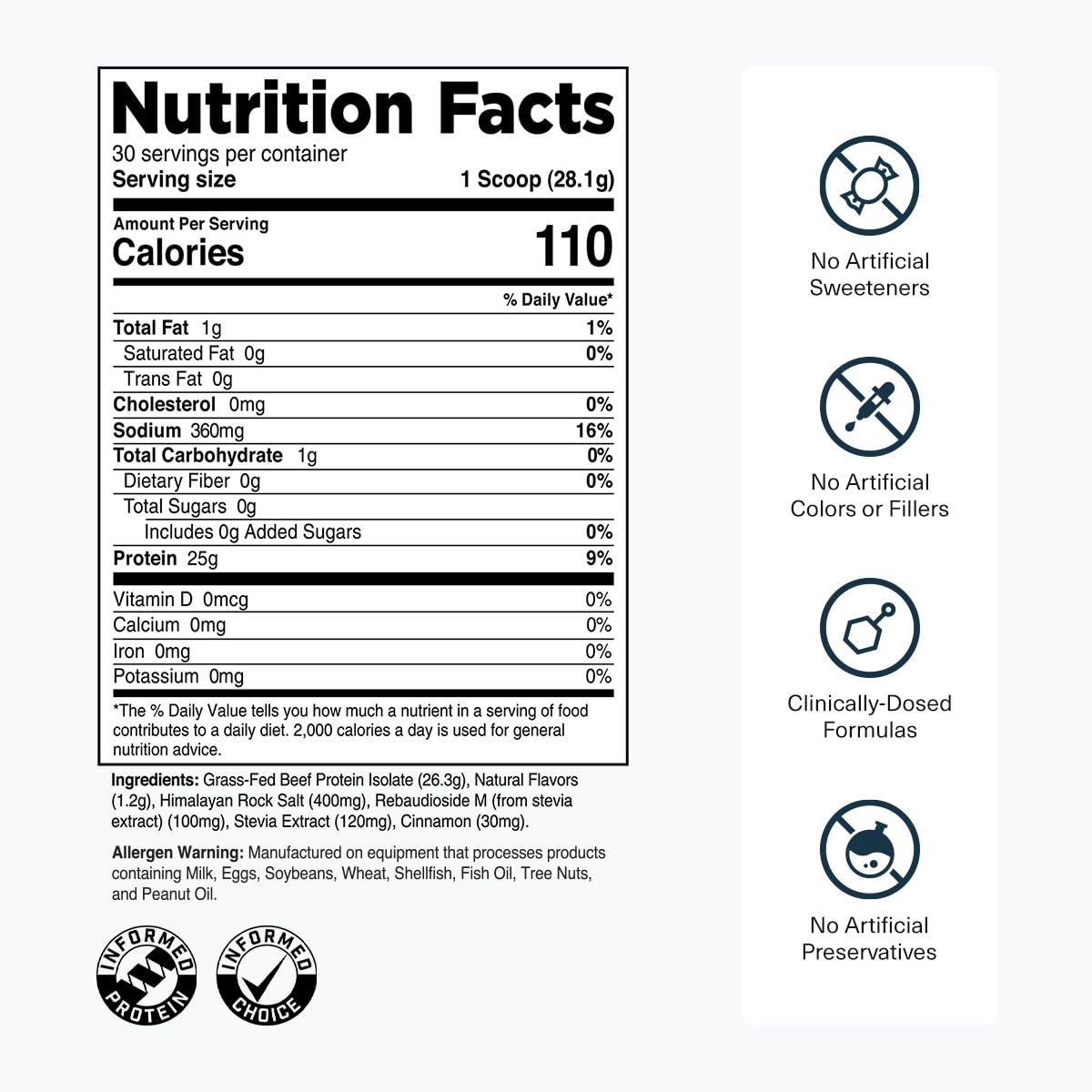 Transparent Labs Grass-Fed Beef Isolate Protein Powder – Naturally Flavored, Dairy-Free Protein with 25g of Protein per Serving for Increased Recovery & Strength - 30 Servings, Chocolate Peanut Butter