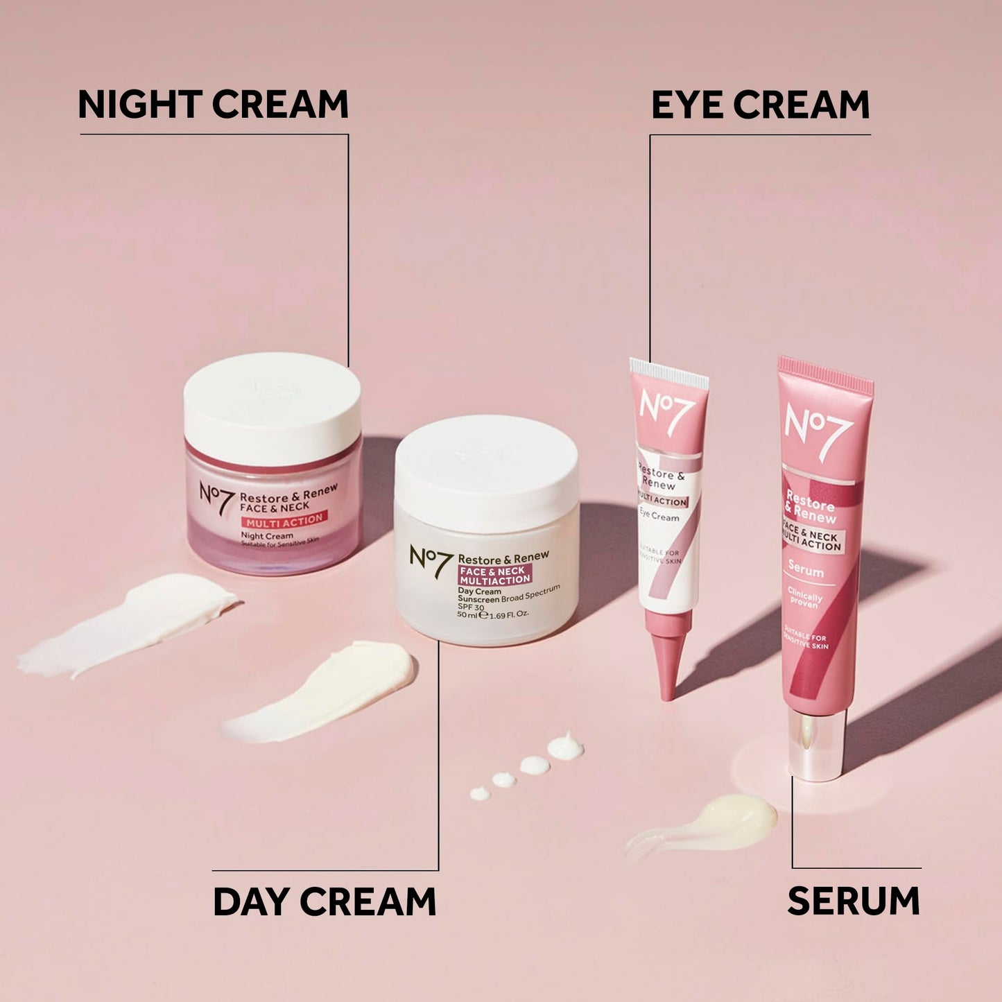 No7 Restore & Renew Multi Action Night Cream for Face & Neck - Nighttime Face Moisturizer with Collagen Peptides No7
