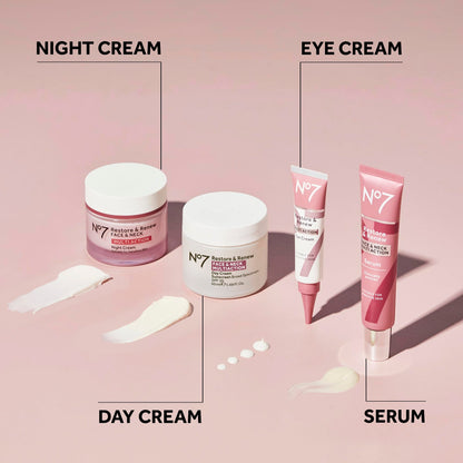 No7 Restore & Renew Multi Action Night Cream for Face & Neck - Nighttime Face Moisturizer with Collagen Peptides No7