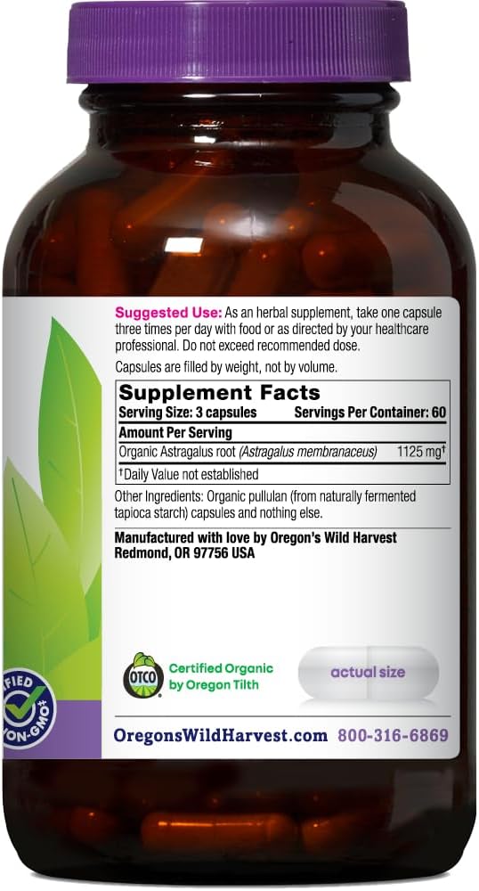 Oregon's Wild Harvest Non-GMO Certified Organic Astragalus Capsules Long Term Immune Support Herbal Supplements-180 Count Gsupps Australia
